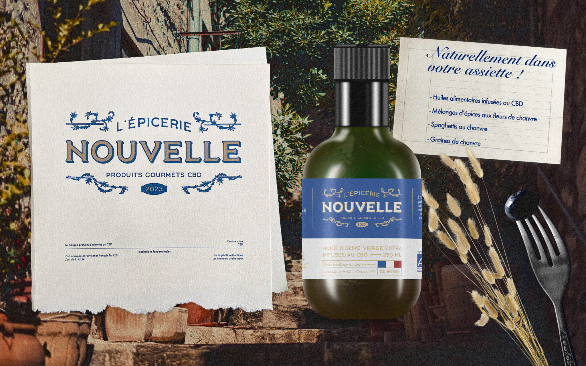 mise en scène logo et bouteille d'huile d'olive design
