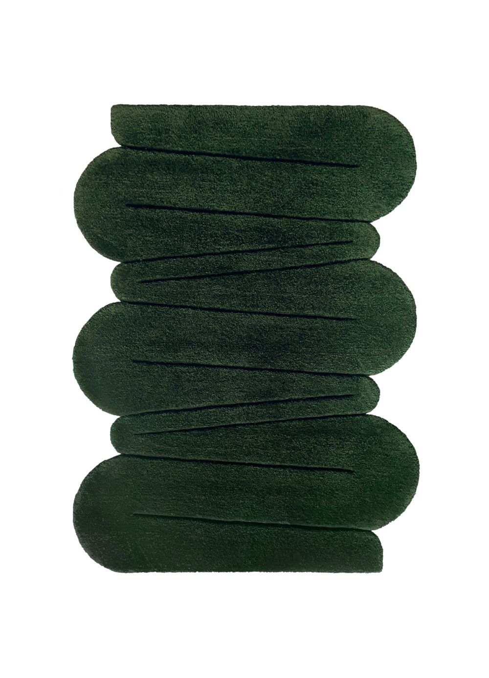 Flatlay Tapis design tufté fait main, modèle F.01, aux formes abstraites et modernes, idéal pour une décoration intérieure contemporaine.