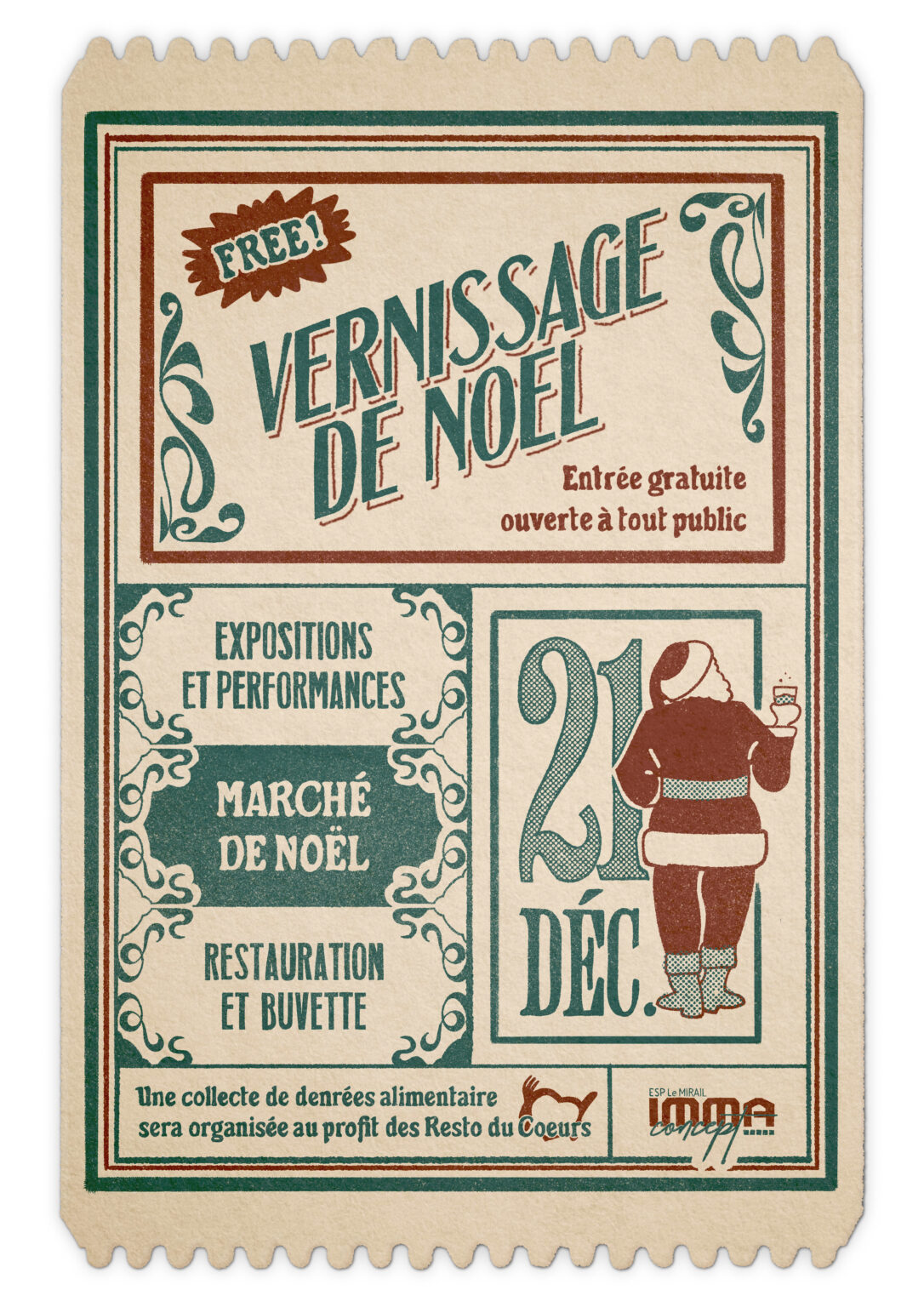 Affiche design illustratif vintage vernissage de noel d'Immaconcept - le mirail 2023