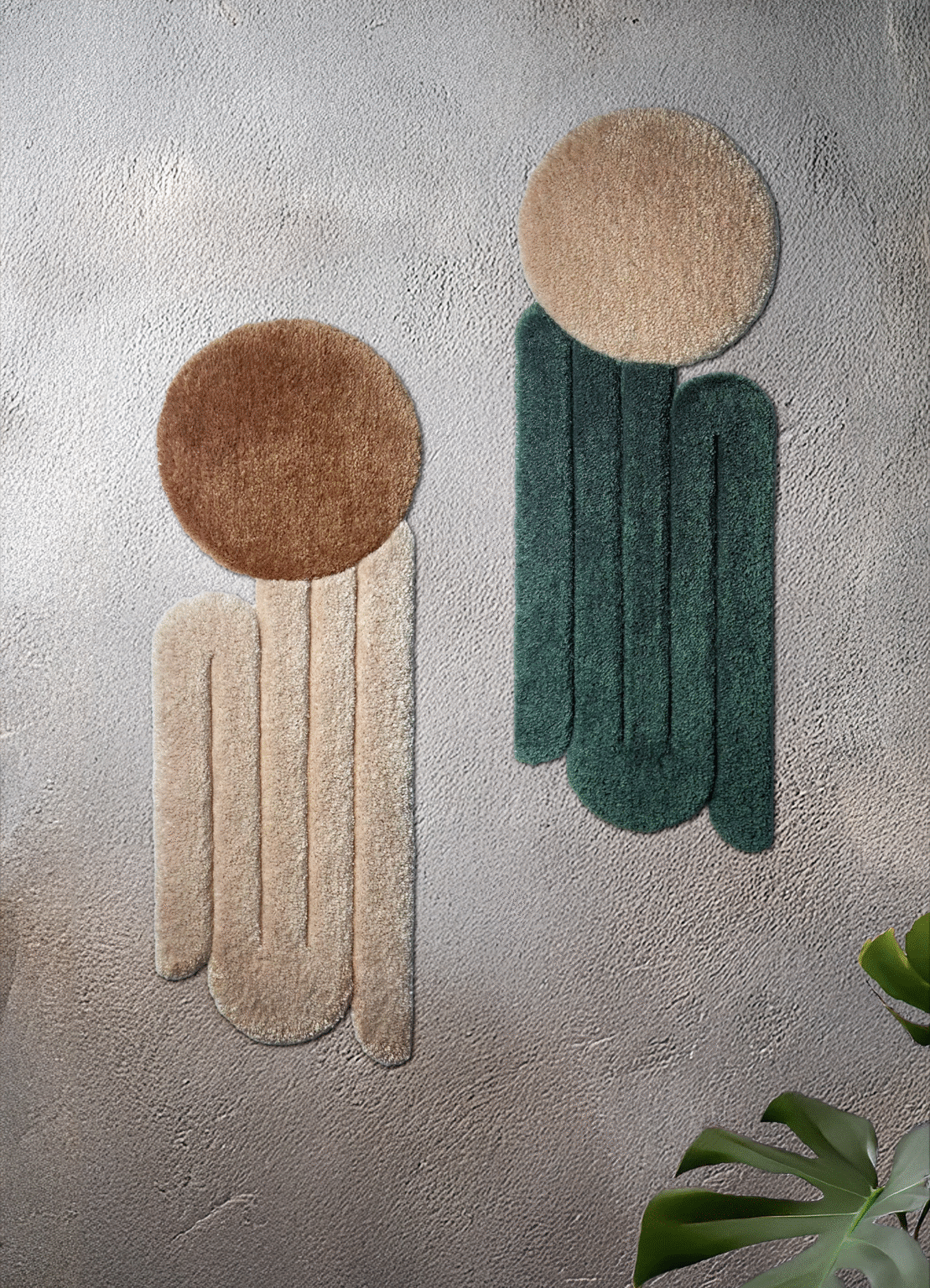 Tapis design tufté fait main, modèle W.01 et W.02, aux formes abstraites et art modernes, idéal pour une décoration intérieure contemporaine.