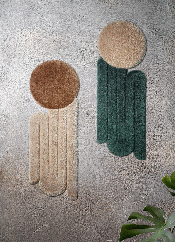 Tapis design tufté fait main, modèle W.01 et W.02, aux formes abstraites et art modernes, idéal pour une décoration intérieure contemporaine.