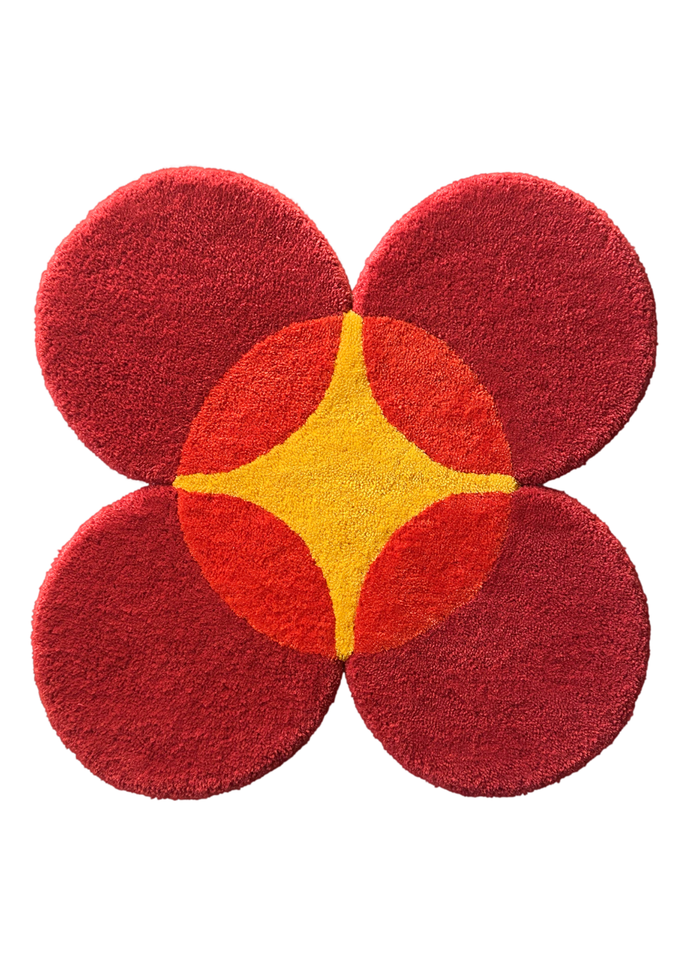 Flatlay Tapis design tufté fait main, modèle F.04, aux formes abstraites et modernes, idéal pour une décoration intérieure contemporaine.