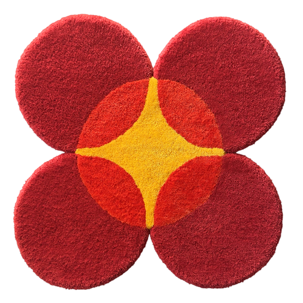 Flatlay Tapis design tufté fait main, modèle F.04, aux formes abstraites et modernes, idéal pour une décoration intérieure contemporaine.