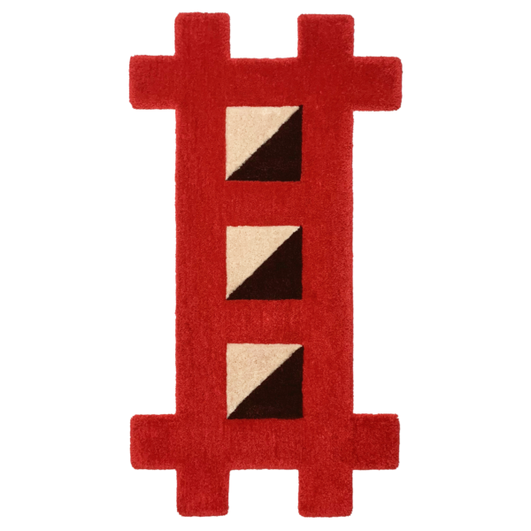 Flatlay Tapis design tufté fait main, modèle F.02, aux formes abstraites et modernes, idéal pour une décoration intérieure contemporaine.