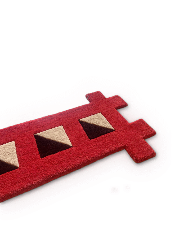 Tapis design tufté fait main, modèle F.02, détail 1, aux formes abstraites et modernes, idéal pour une décoration intérieure contemporaine.