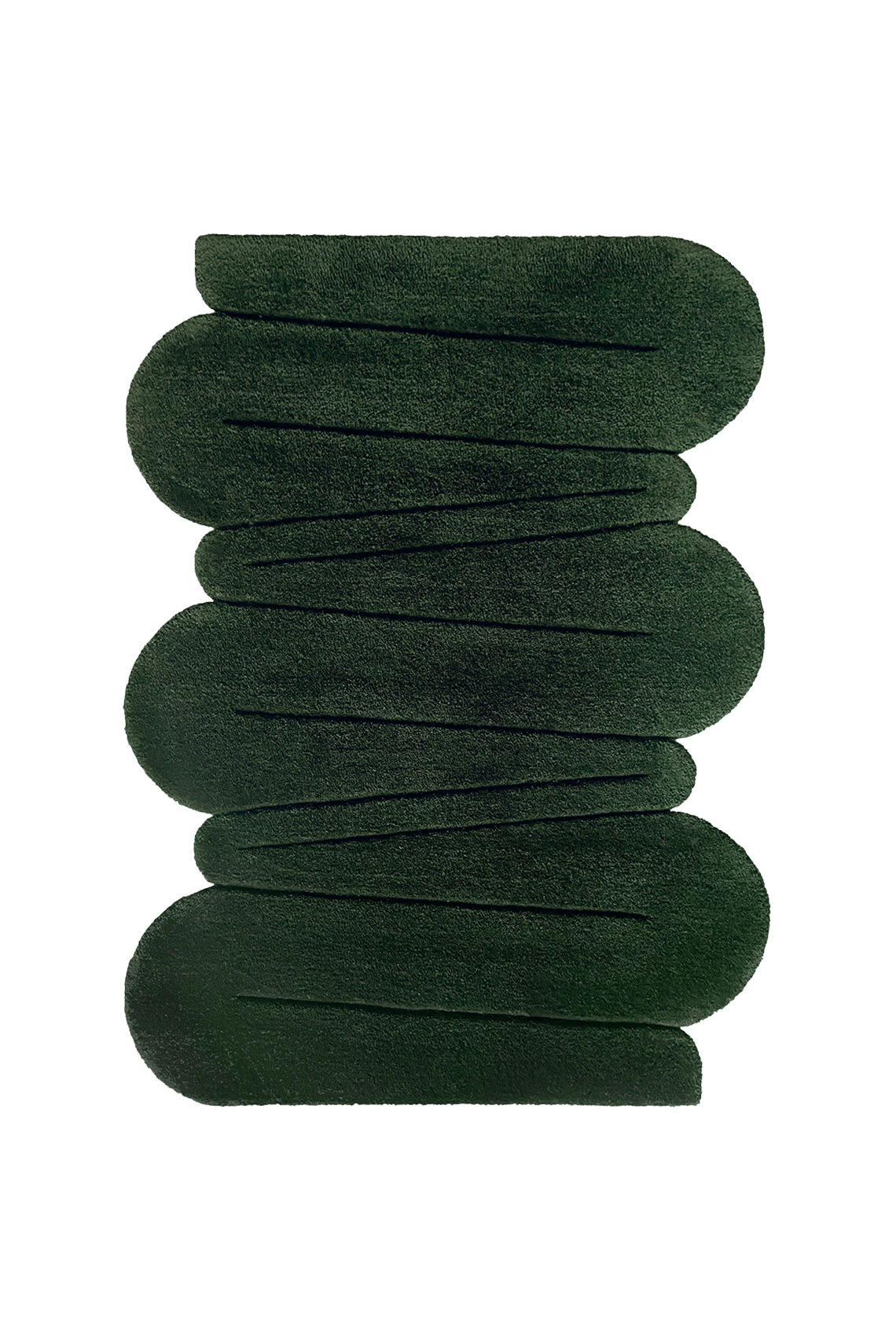 Flatlay Tapis design tufté fait main, modèle F.01, aux formes abstraites et modernes, idéal pour une décoration intérieure contemporaine.