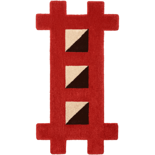 Flatlay Tapis design tufté fait main, modèle F.02, aux formes abstraites et modernes, idéal pour une décoration intérieure contemporaine.