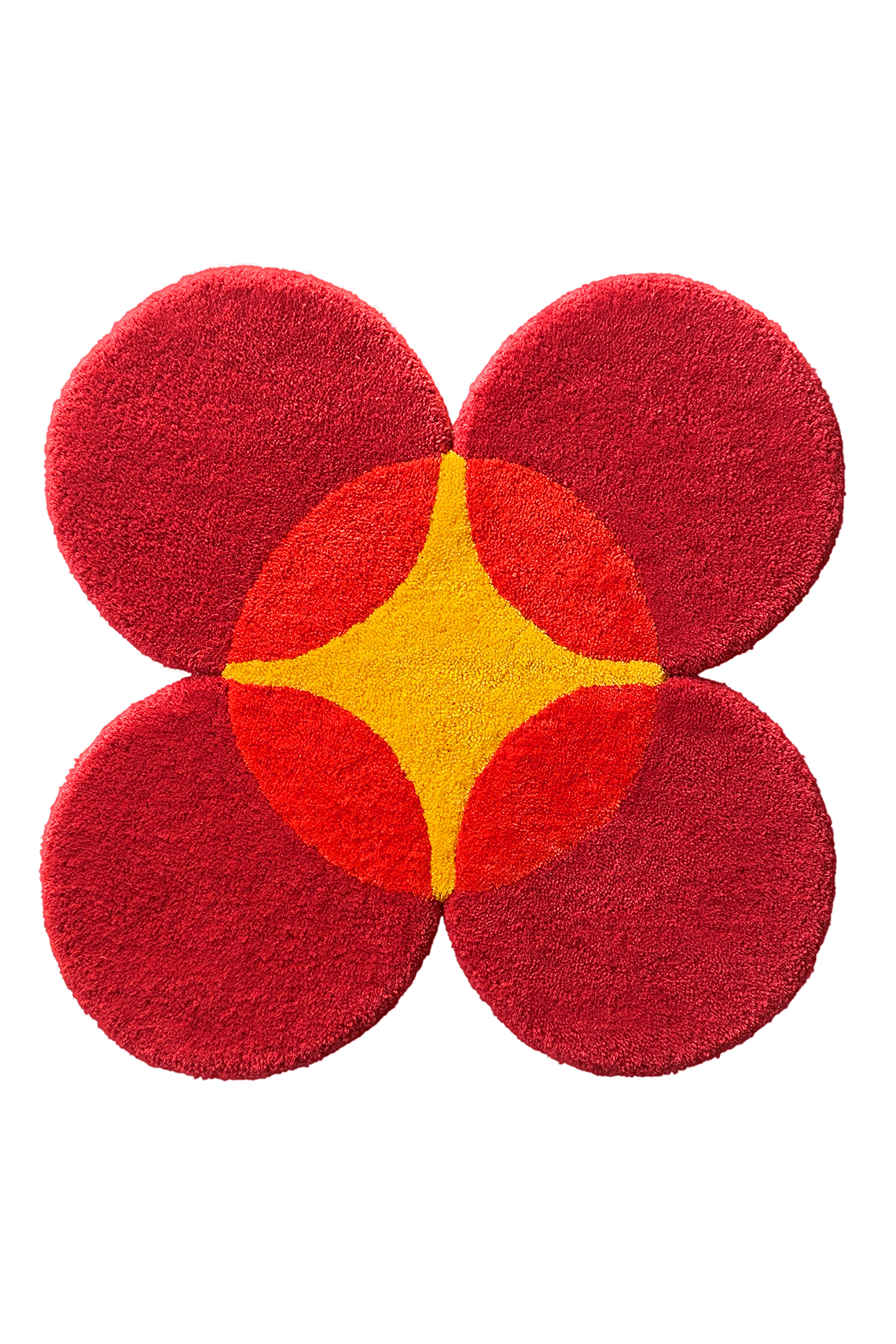 Flatlay Tapis design tufté fait main, modèle F.04, aux formes abstraites et modernes, idéal pour une décoration intérieure contemporaine.