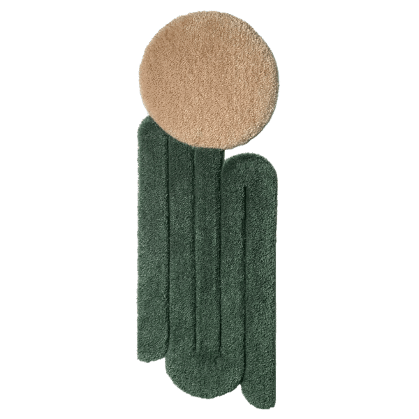 flatlay Tapis design tufté fait main, modèle W.01, aux formes abstraites et modernes, idéal pour une décoration intérieure contemporaine.