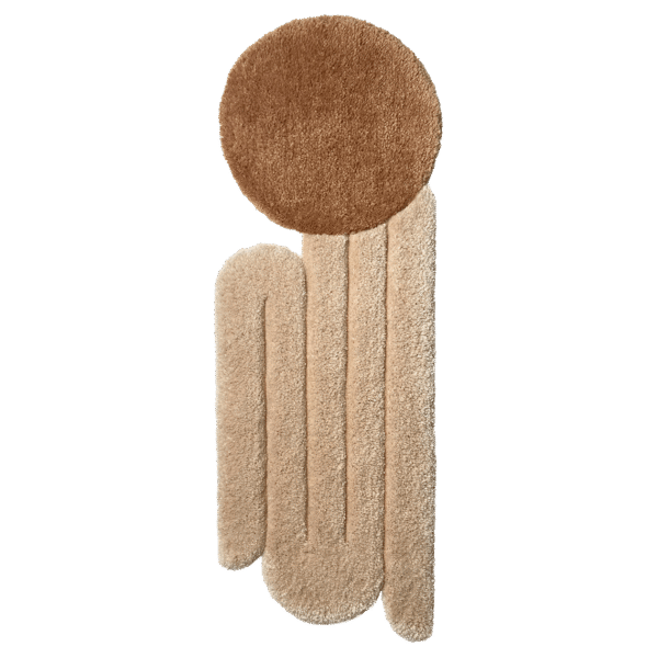 flatlay, Tapis design tufté fait main, modèle W.02, aux formes abstraites et modernes, idéal pour une décoration intérieure contemporaine.